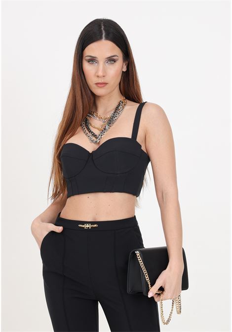 Black double stretch crepe women's bustier top with necklace ELISABETTA FRANCHI | TO01742E2110